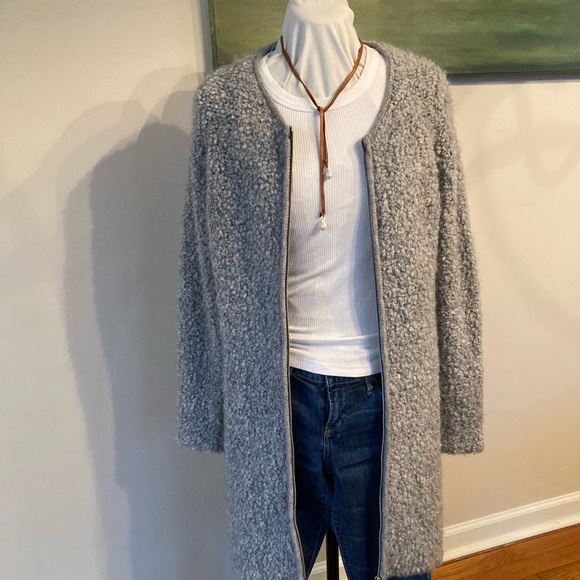 Silvia Novelli Grey Mohair Wool Blend Boucle Longline Full Zip Cardigan - Picture 3 of 14